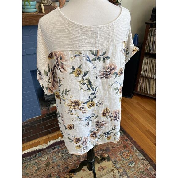 Lungo Larno Floral Linen Top Size 1X Cap Sleeve Lightweight Boho XL Lagenlook - Picture 5 of 13